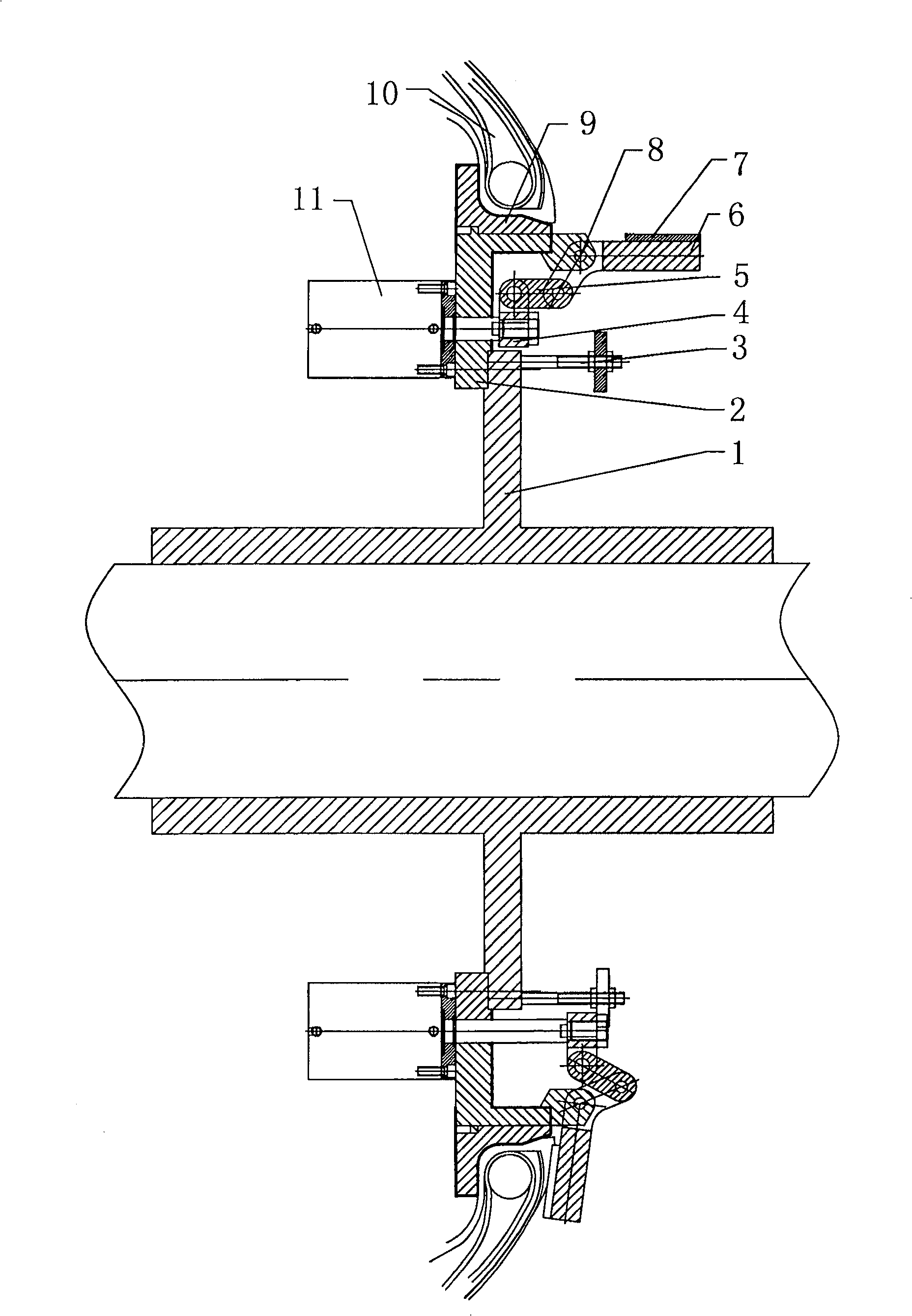 Device for locking steel traveler of tyre builder