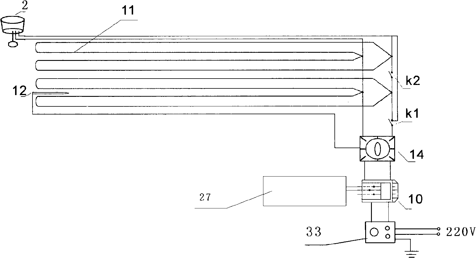 Heating method and device of multifunctional carbon fiber electrically heated bath water heater