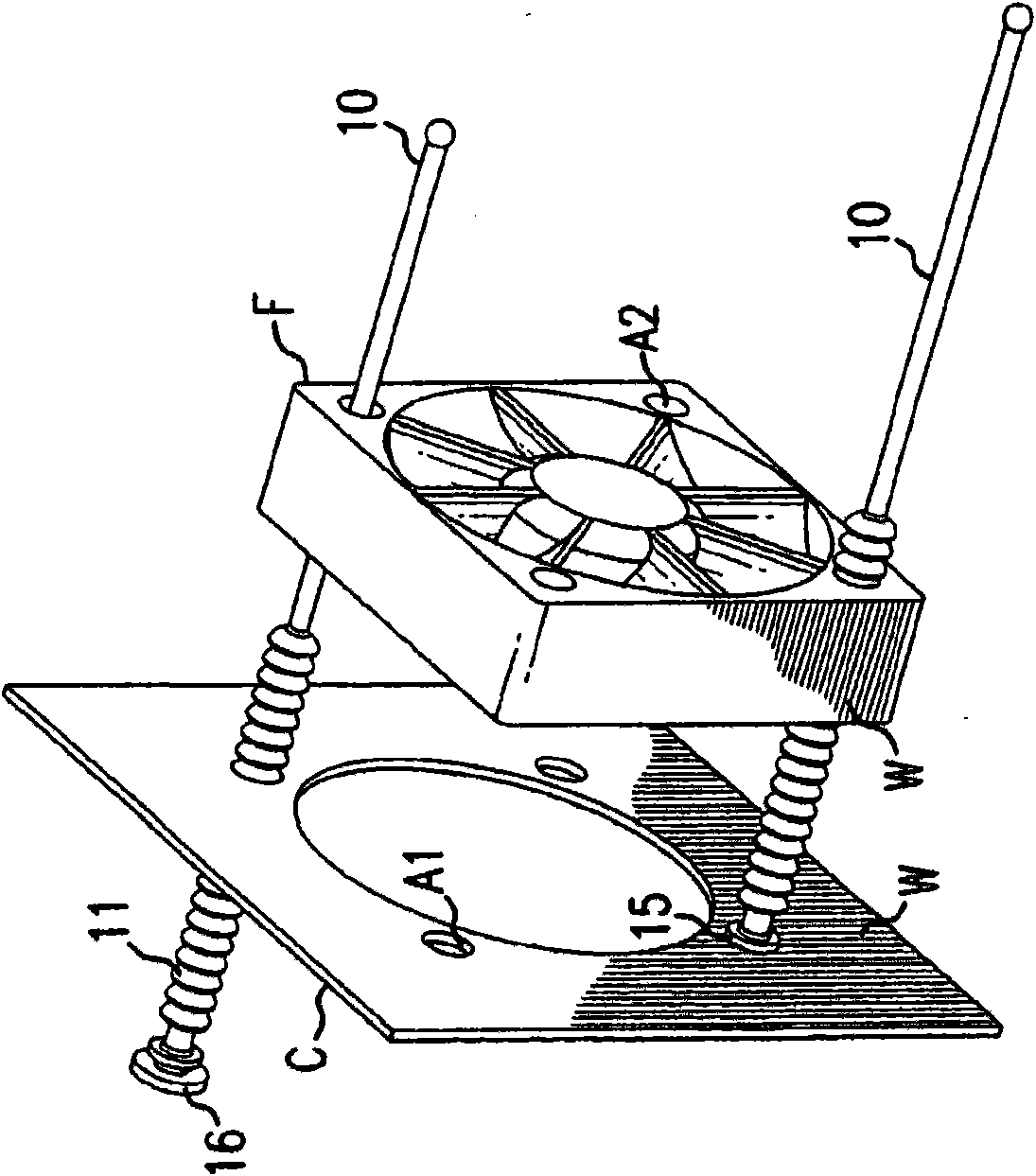 Flexible mount for a fan and like devices