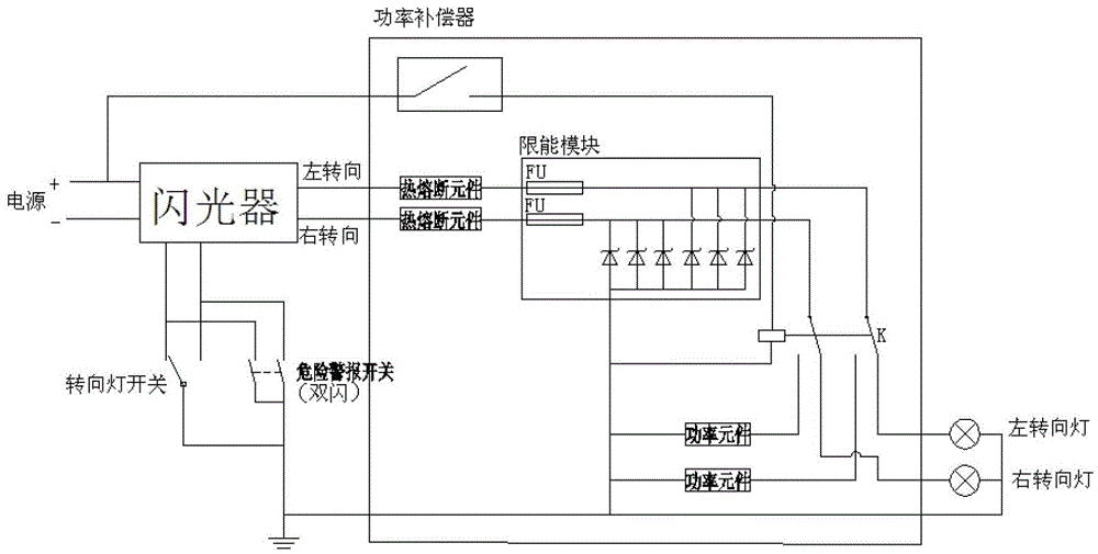 Flasher power compensator and explosion-proof fire truck using the power compensator