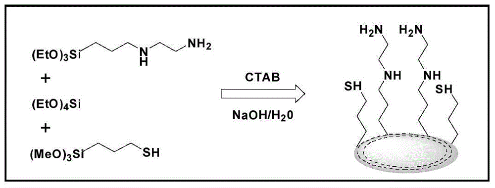 A mesoporous silicon material co-modified with mercapto and amino groups and its preparation method and application