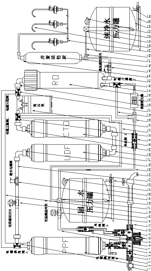 Electromagnetic three-path four-way valve for zero-discharge water purifier