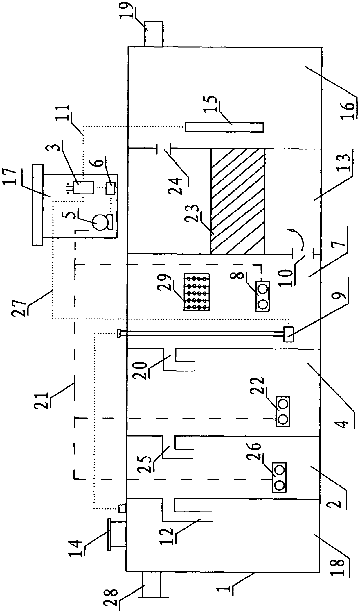 Multistage aerobic modified purifying groove treating agricultural household sewage