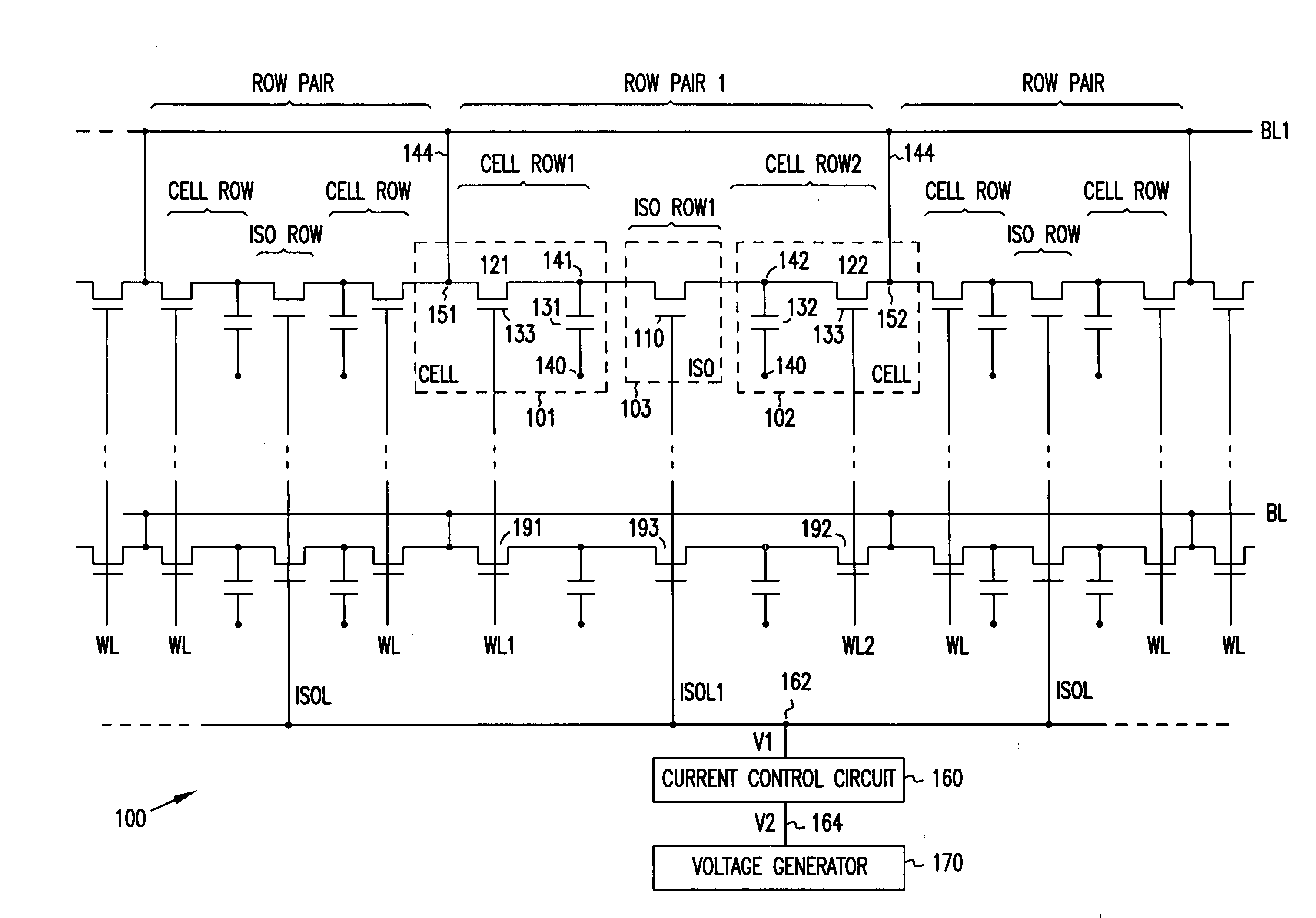 Isolation device over field in a memory device