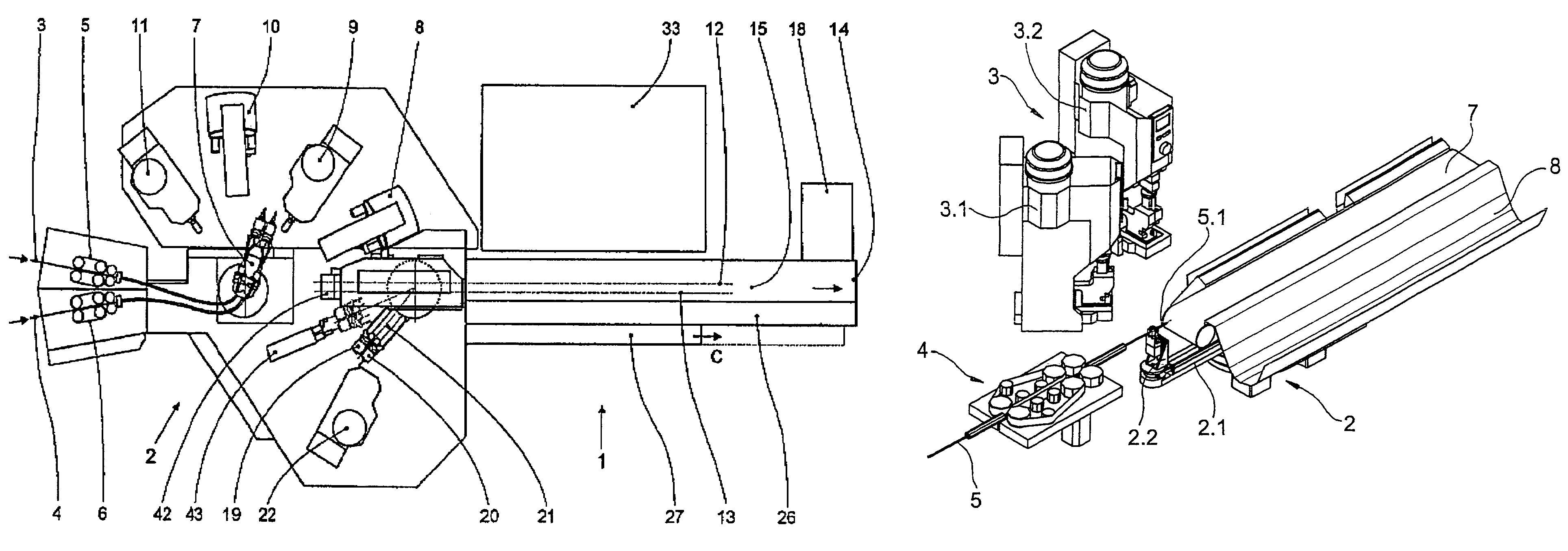 Cable-processing machine with swiveling device for serving processing stations with cable-ends