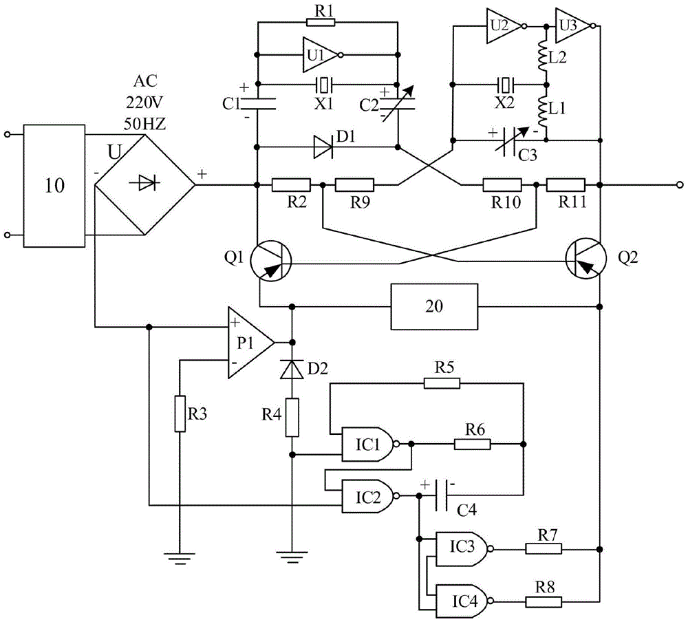 Composite logic protection amplifying type mixed triggering power source for detecting power faults