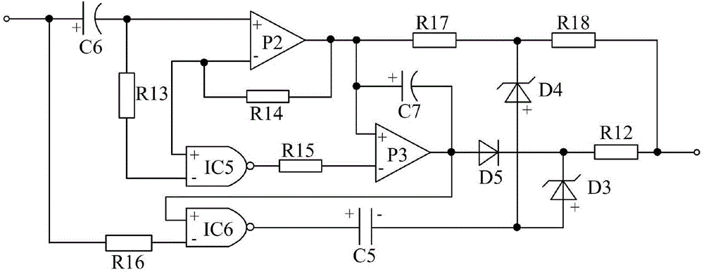 Composite logic protection amplifying type mixed triggering power source for detecting power faults