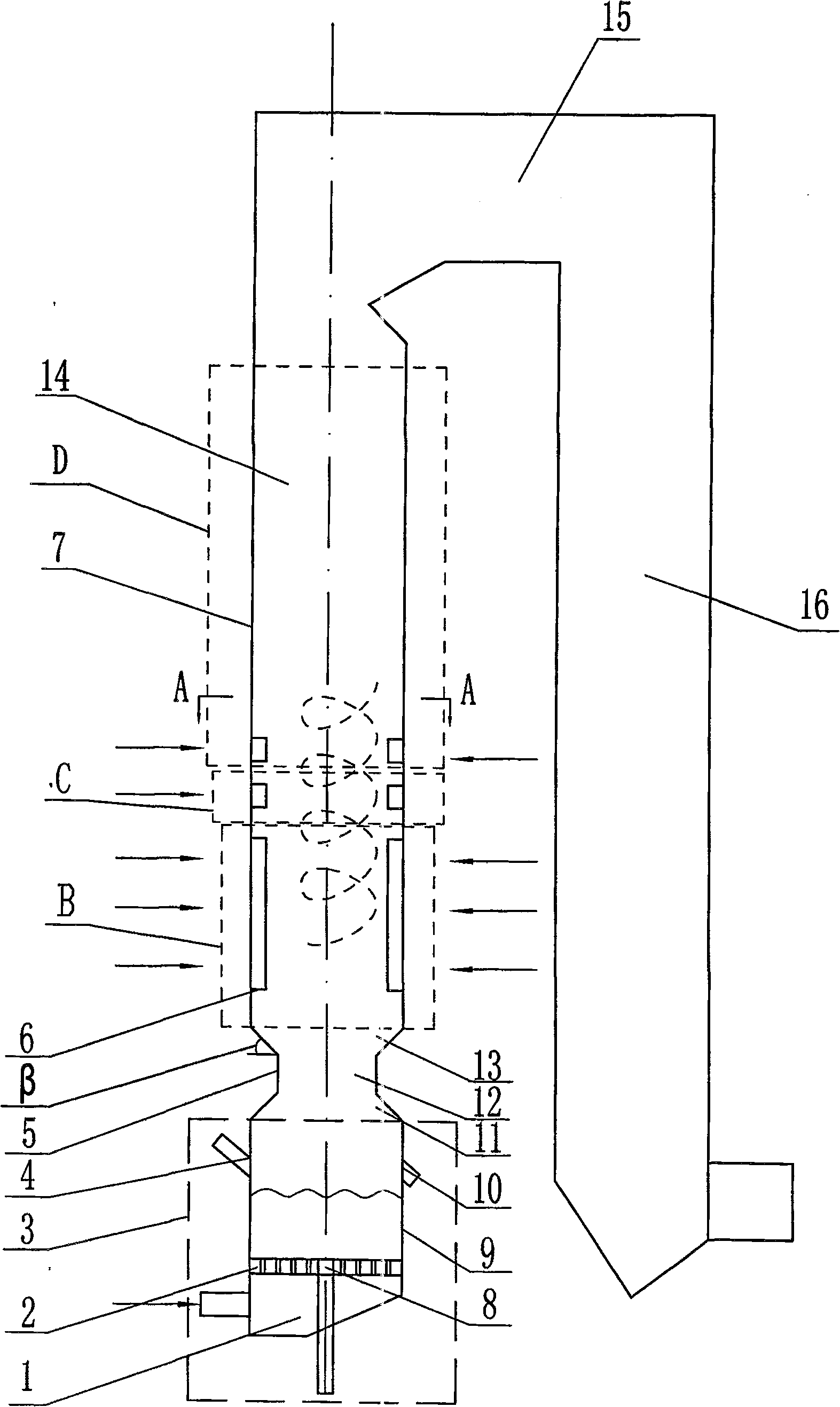 Fluidization-suspending two-stage type compound combustion device