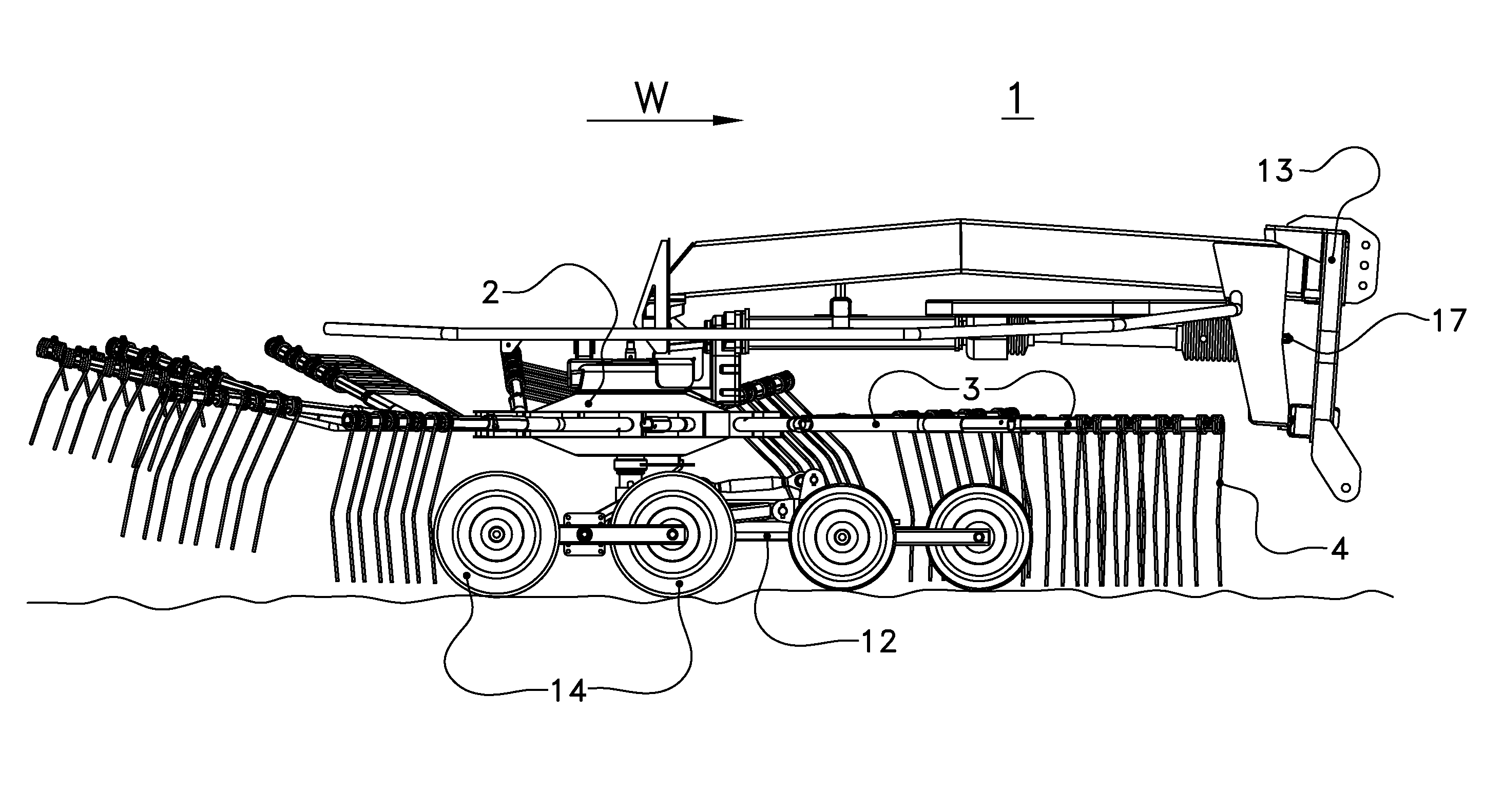 Haymaking implement for displacing crop lying on the ground