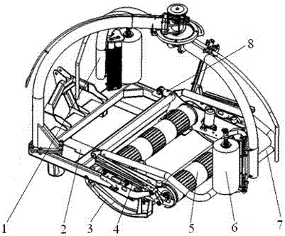 A hanging silage round bale wrapping machine