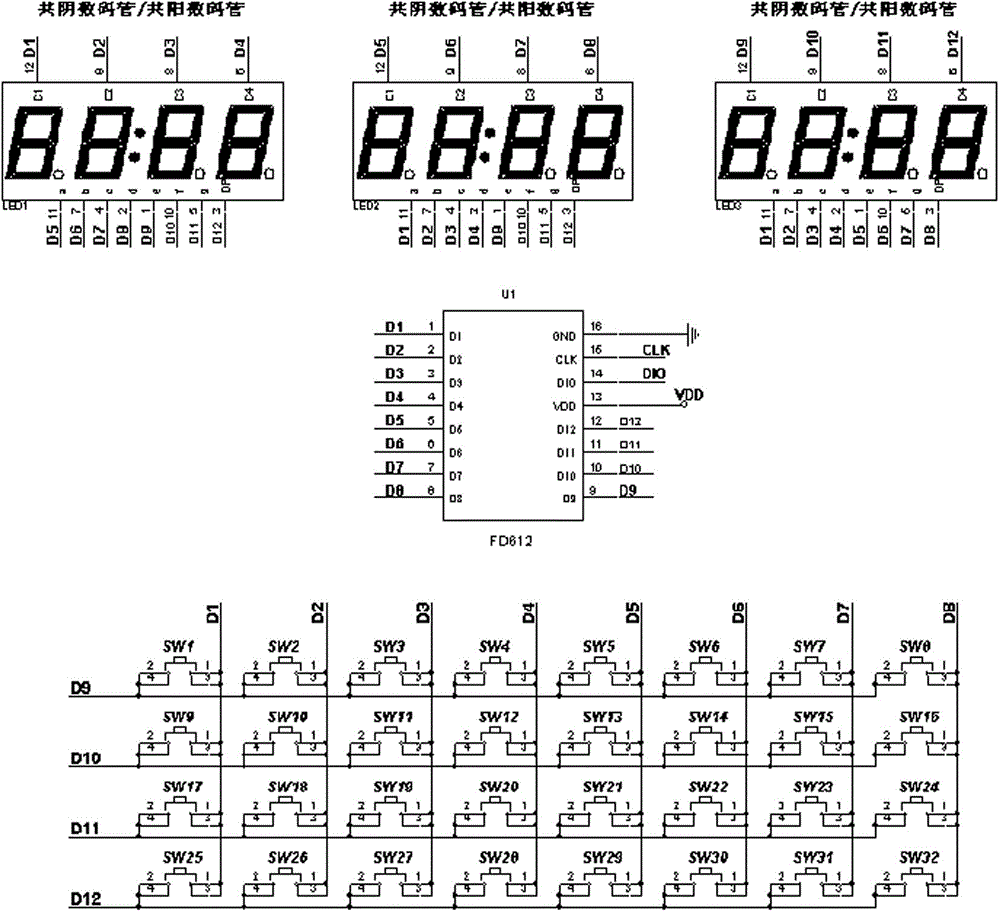 Digital tube display and button control chip with array display multiplexing algorithm