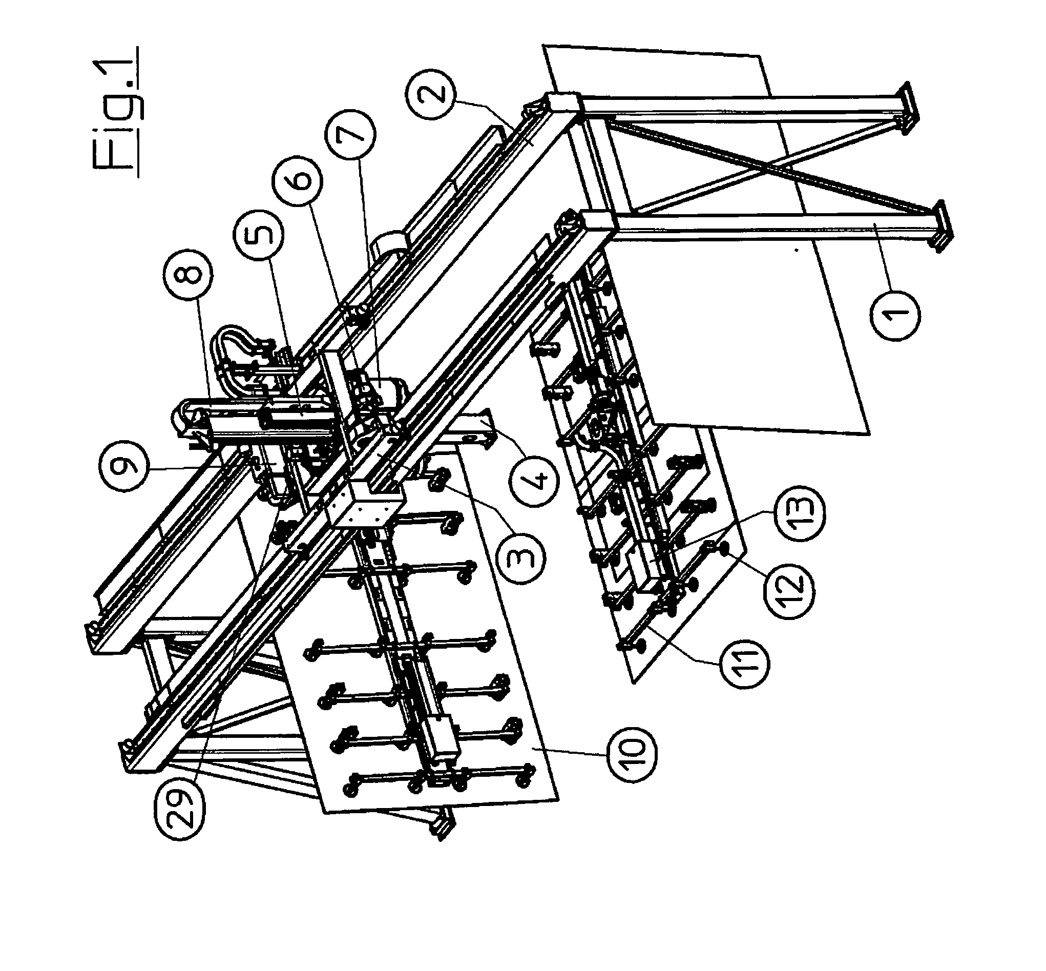 Portal re-positioning device for large-area glass plates