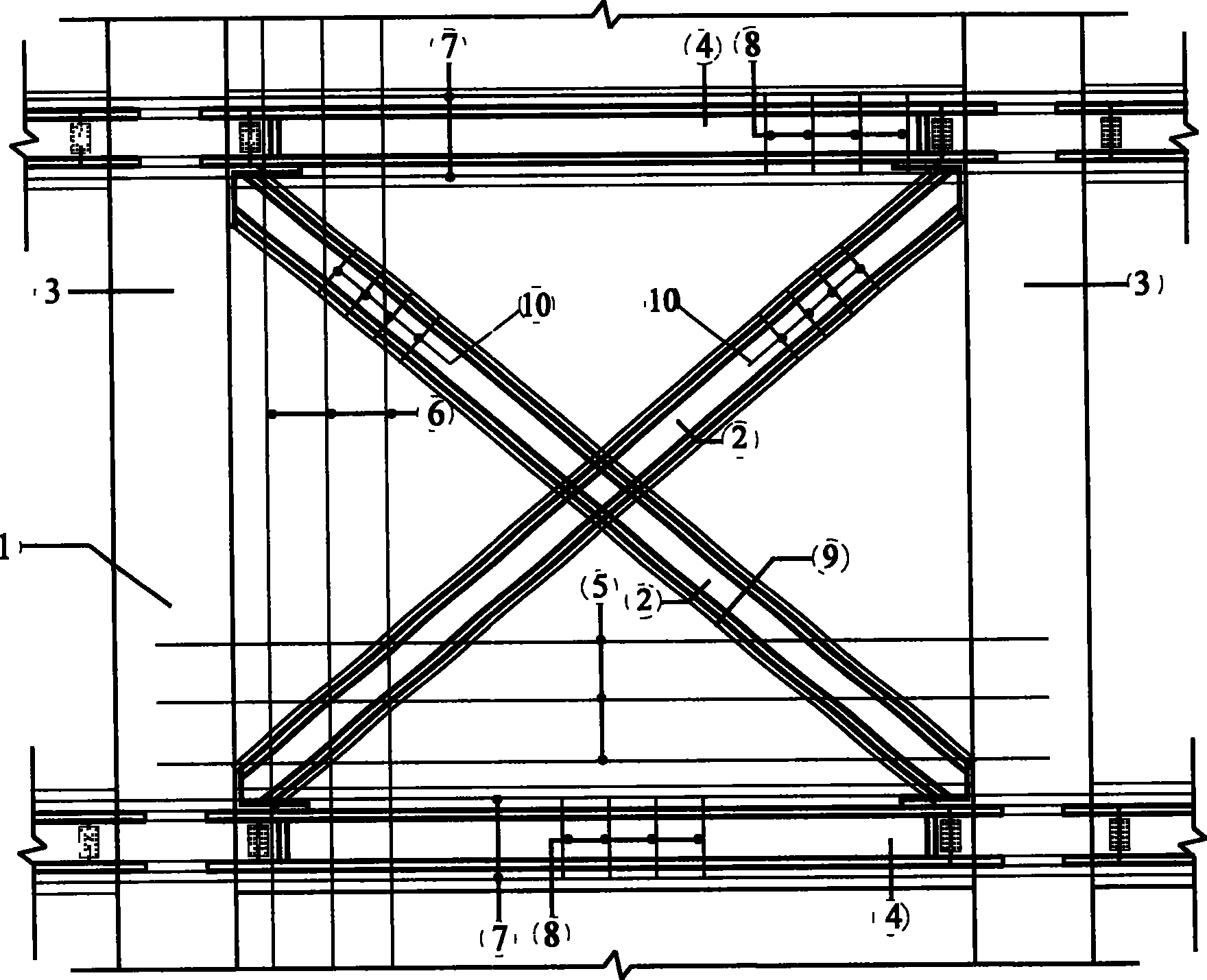 Steel pipe concrete frame-steel truss-concrete combined shear wall and its manufacture method