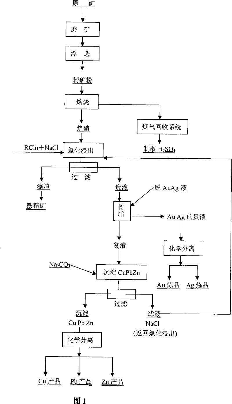 Integrated utilization technique for multi-metal ore containing gold and silver by chlorine carrier chlorination method