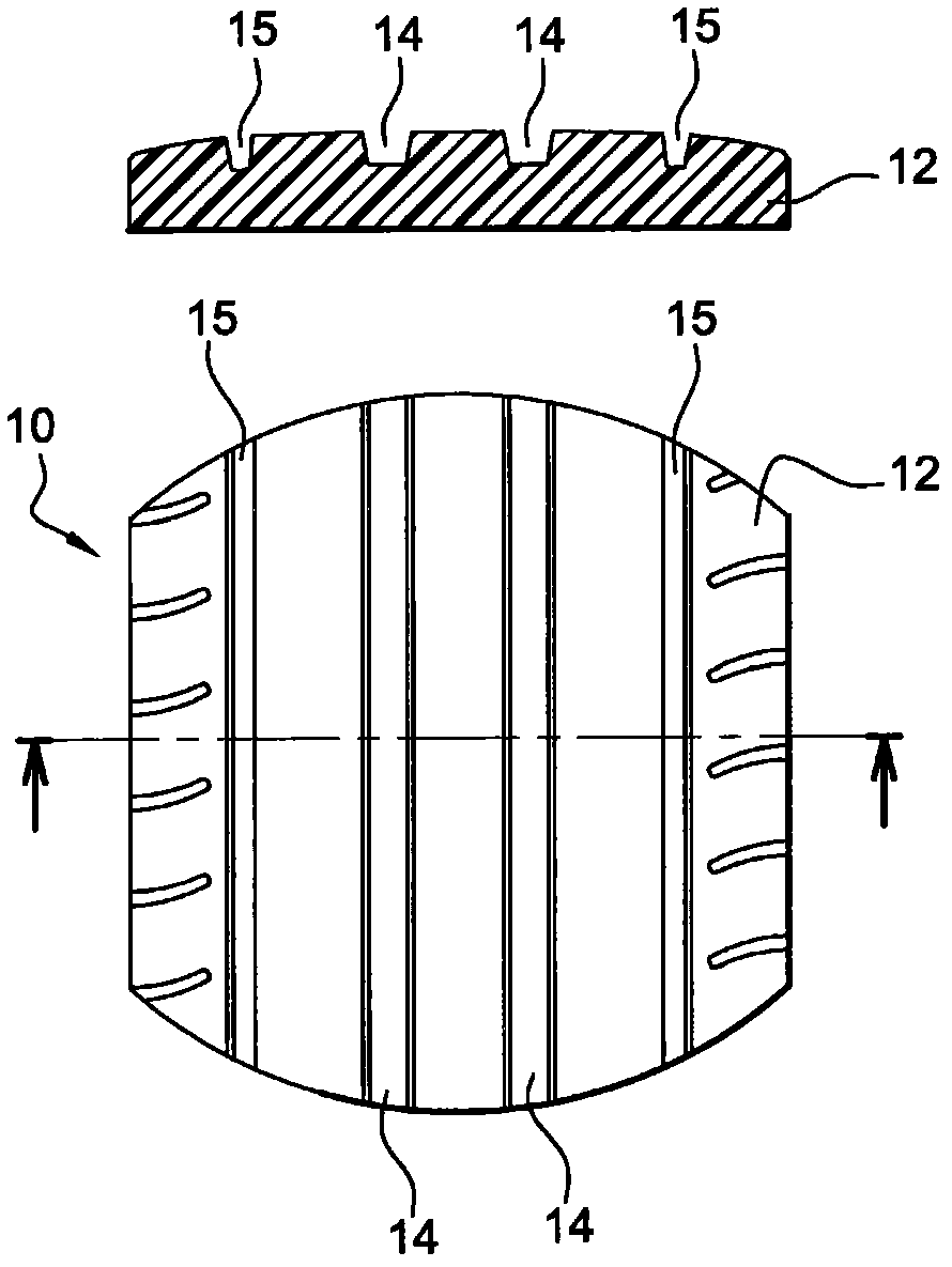 Alarm method for indicating the wear of a tyre with a furrow