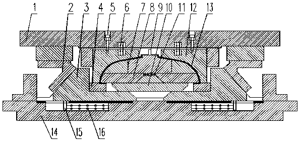 Automobile radiator hood flanging die