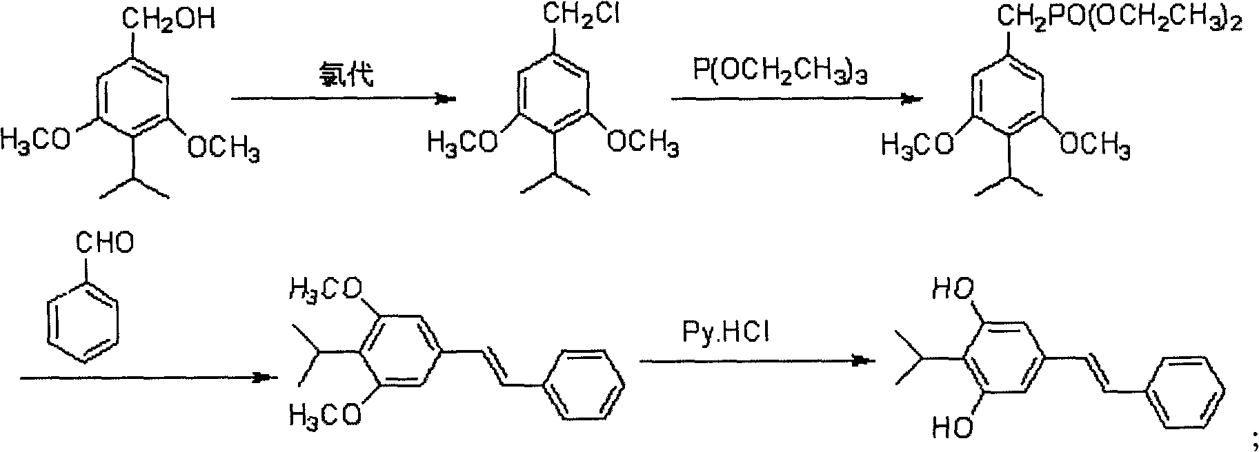 Method for synthesizing stilbenoids by hydrochloric acid heterogeneous chlorination