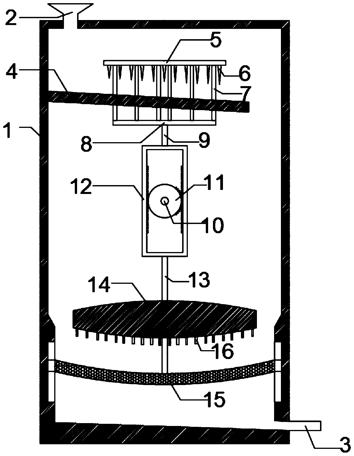 Raw material crushing device for medicine production