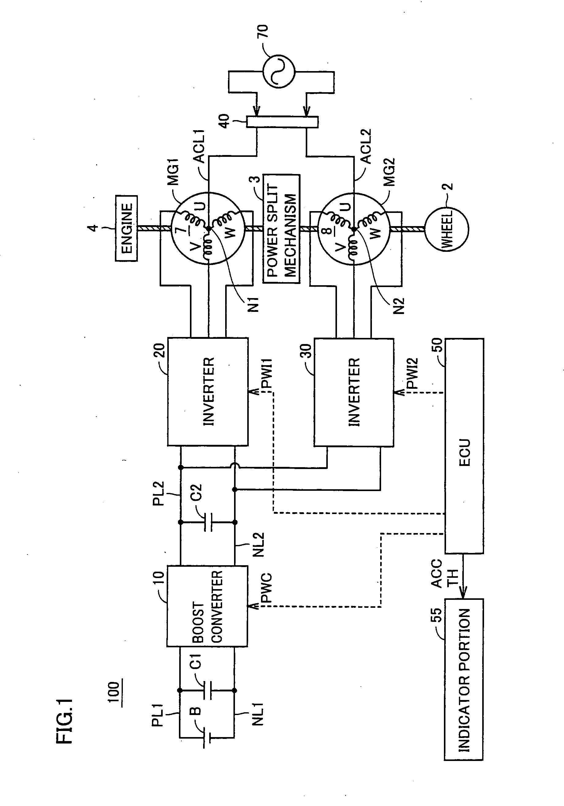 Indicator apparatus for hybrid vehicle, hybrid vehicle, indicating method for hybrid vehicle