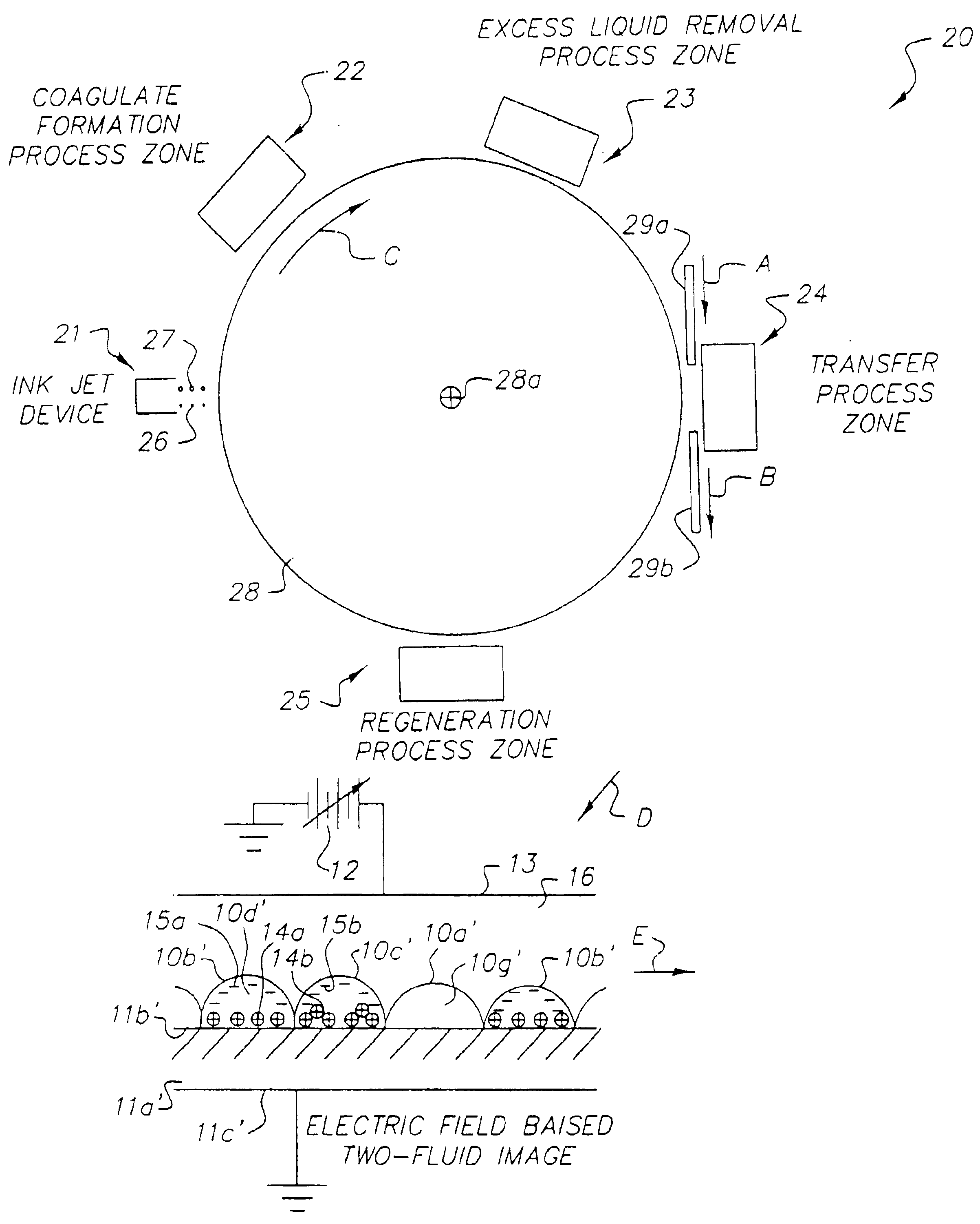 Imaging using a coagulable ink on an intermediate member