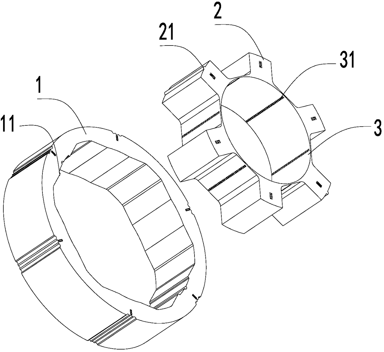 Stator component, motor and compressor