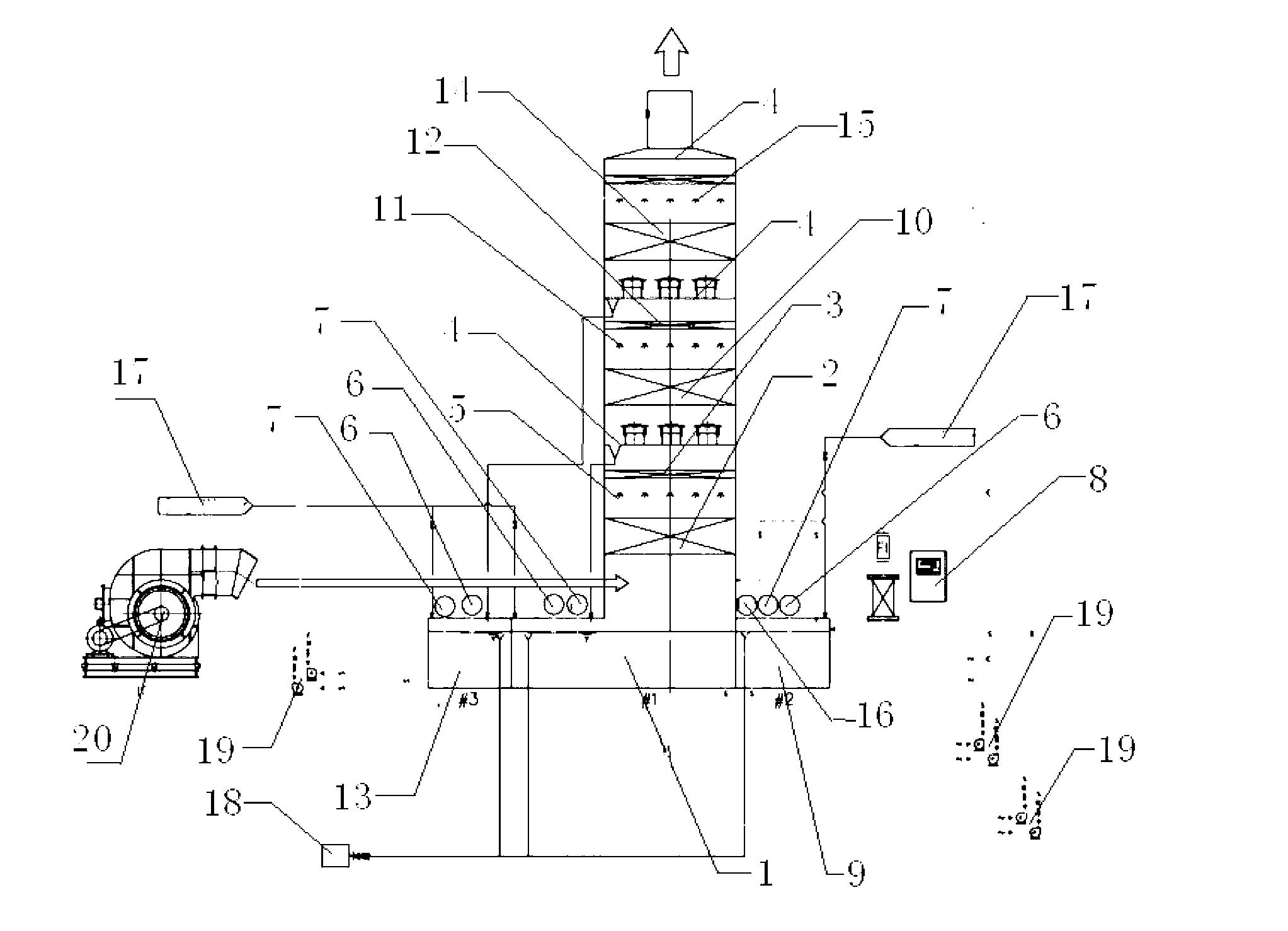 Efficient waste gas washing tower