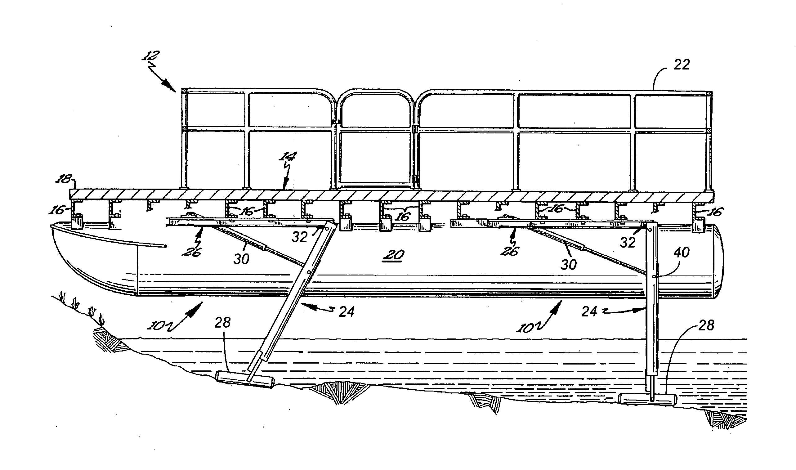 Onboard boat lift with actuator in hollow tube