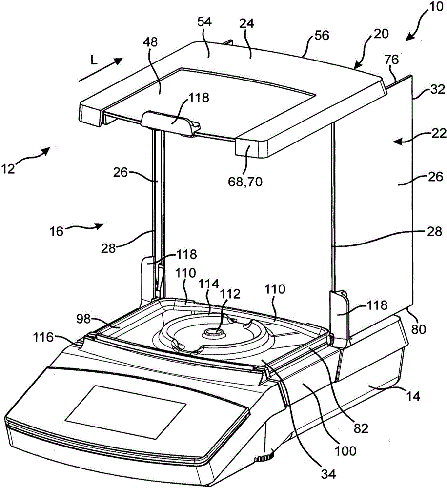 Weighing-chamber base and draught shield for a precision balance, and precision balance