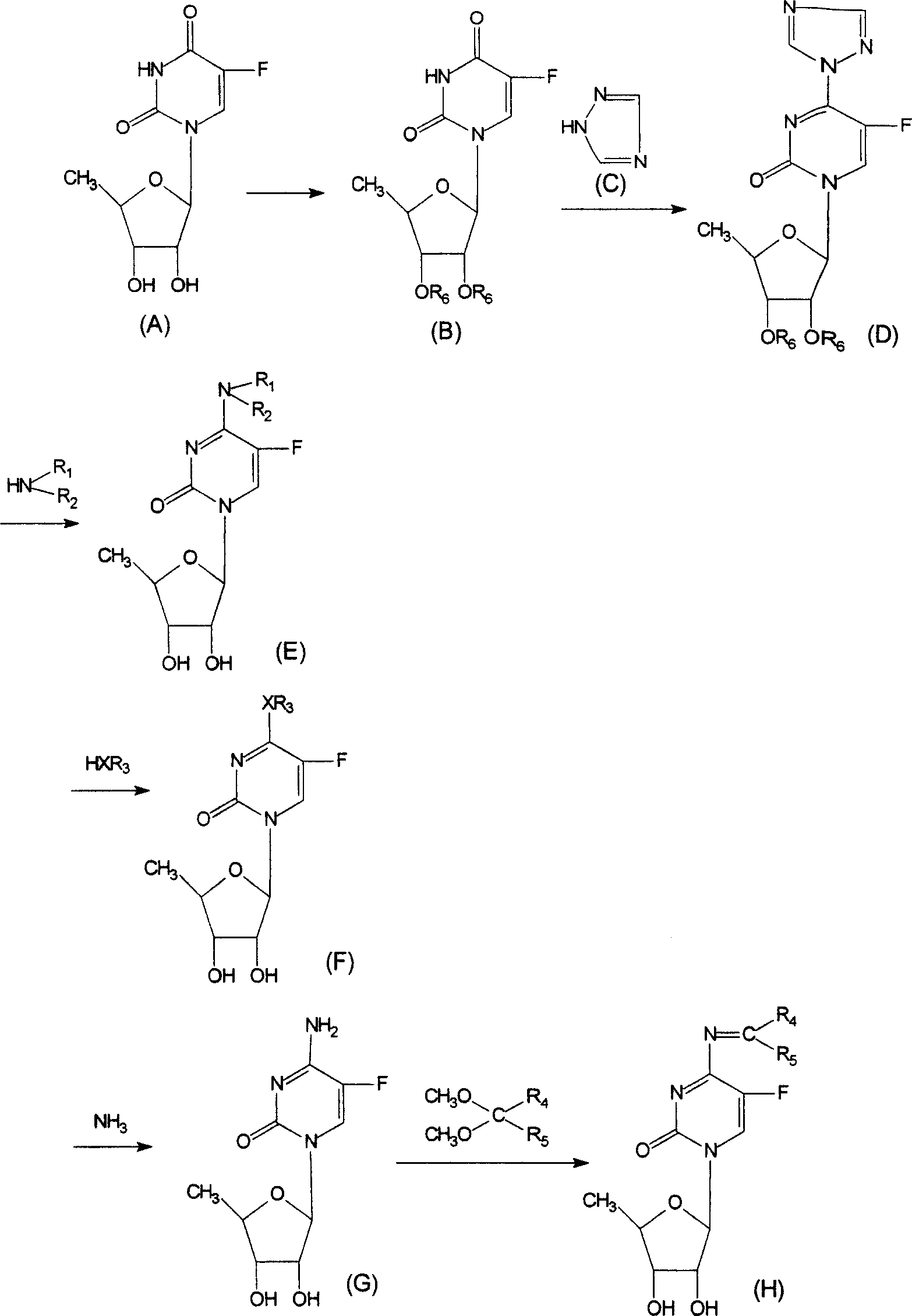 Derivative of 5-deoxy-5-fluoro cytidine and its preparation process and use
