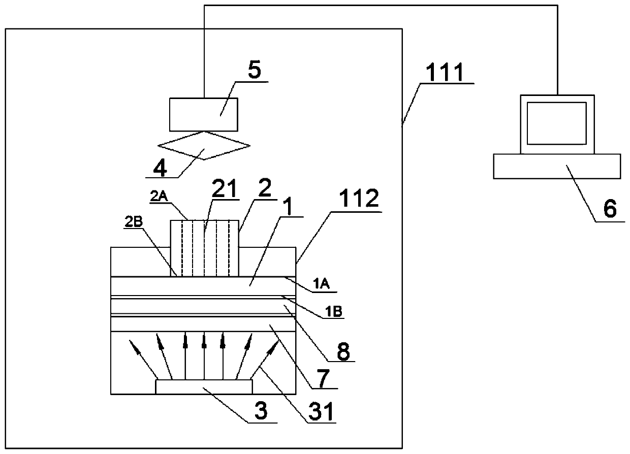 Device for detecting optical crosstalk transmittance between optical fibers in optical fiber image transmission component