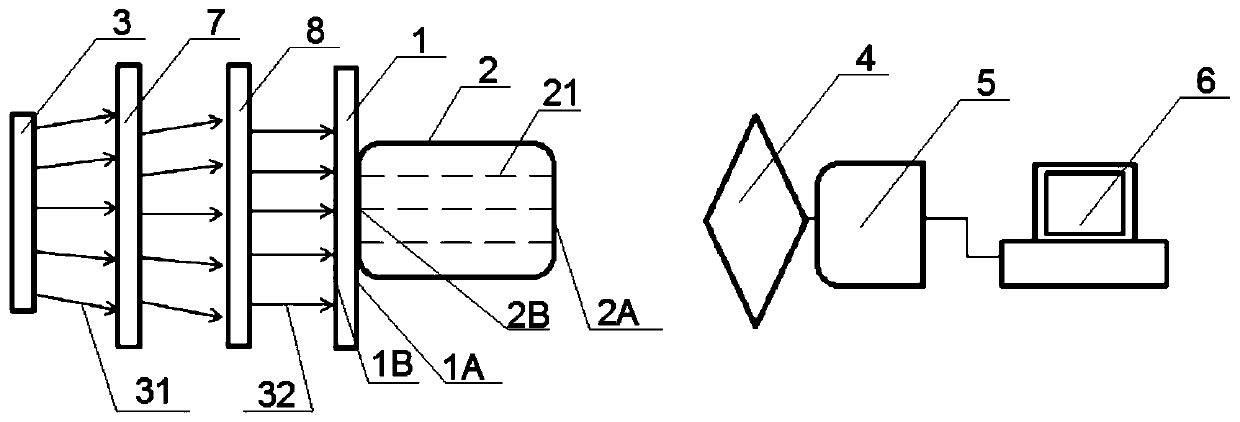 Device for detecting optical crosstalk transmittance between optical fibers in optical fiber image transmission component