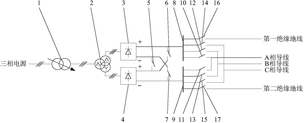 Test platform capable of achieving wire and ground wire combined DC-based deicing