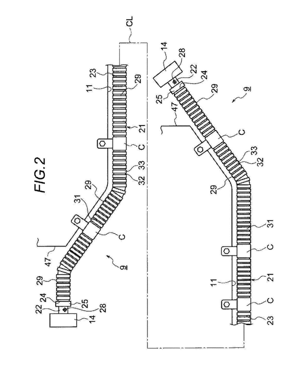 Exterior member and wire harness