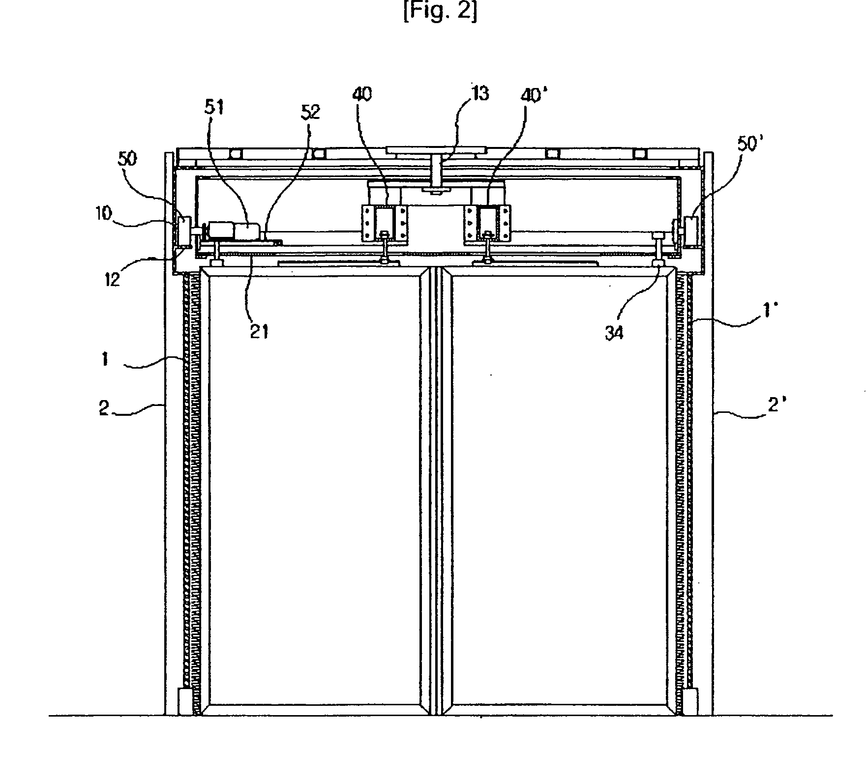 Power transmitting system for rotary wings of automatic revolving door