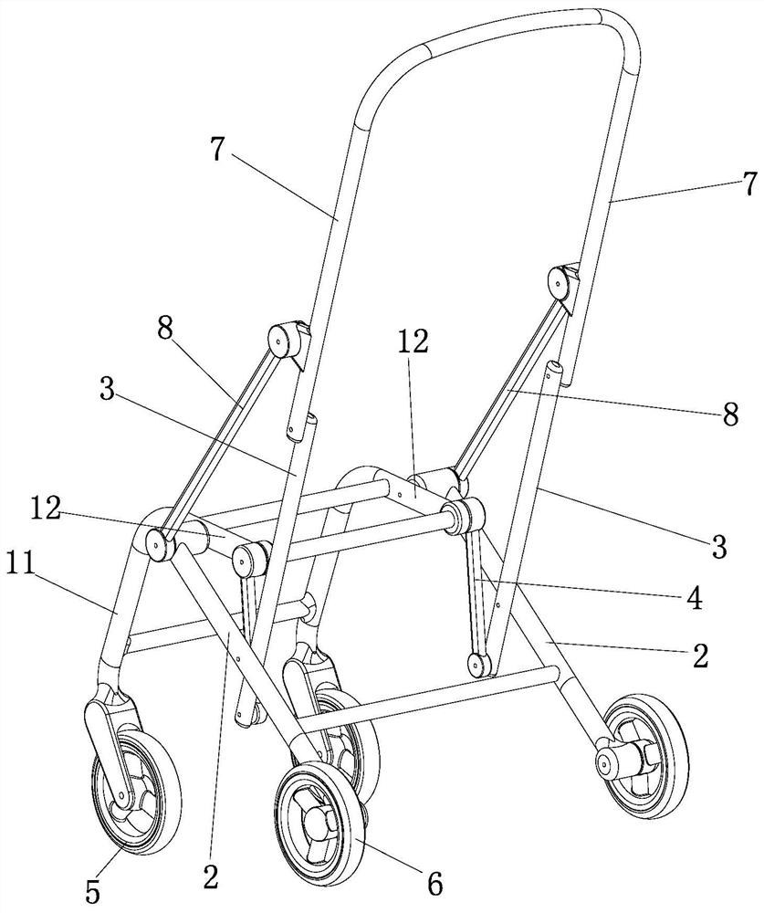 Foldable support and baby carriage frame with same