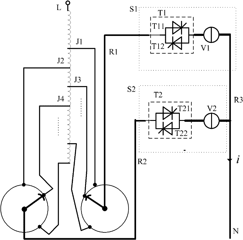 On-load tapping switch of tandem type composite change-over switch transformer