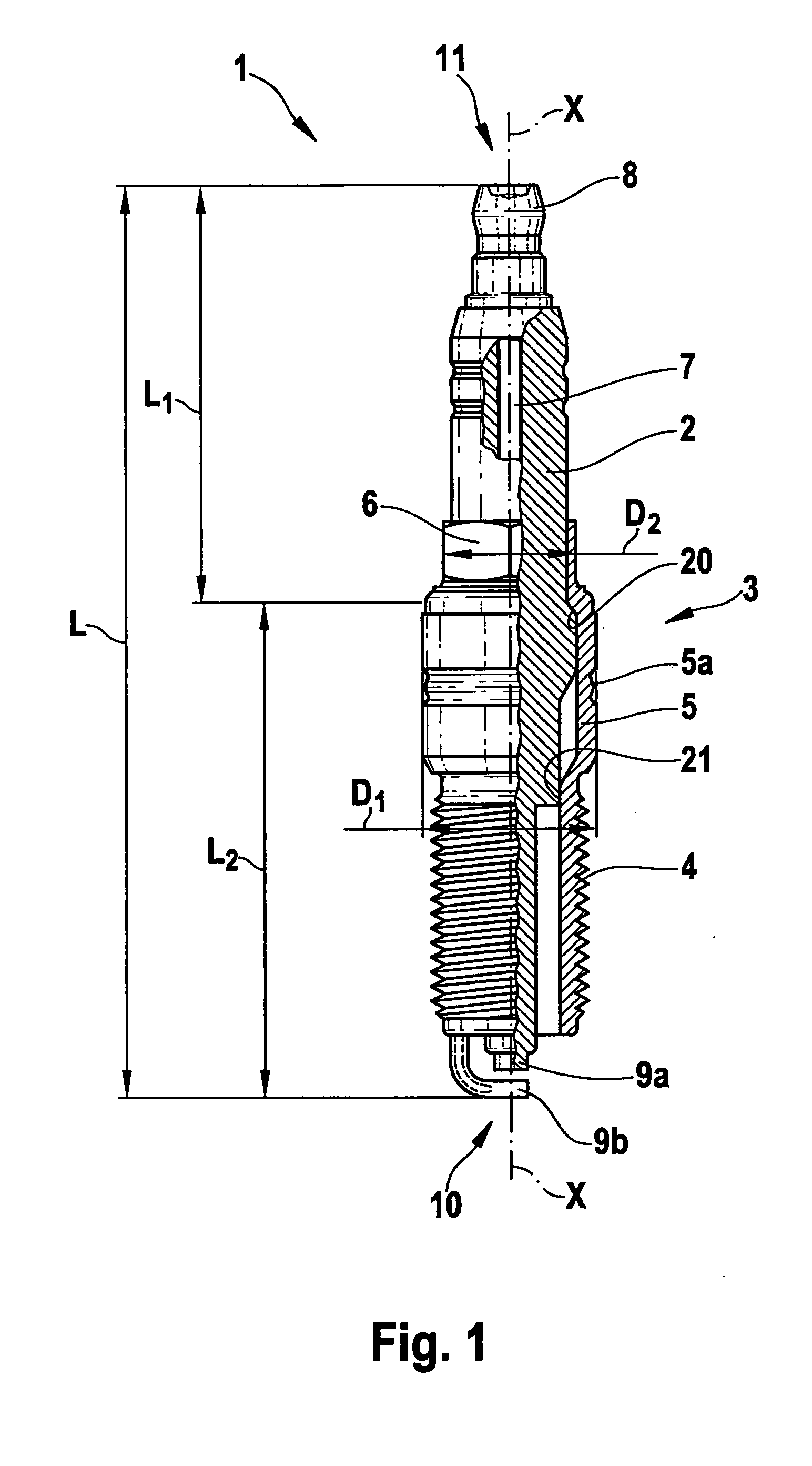 Spark plug having a reduced physical volume