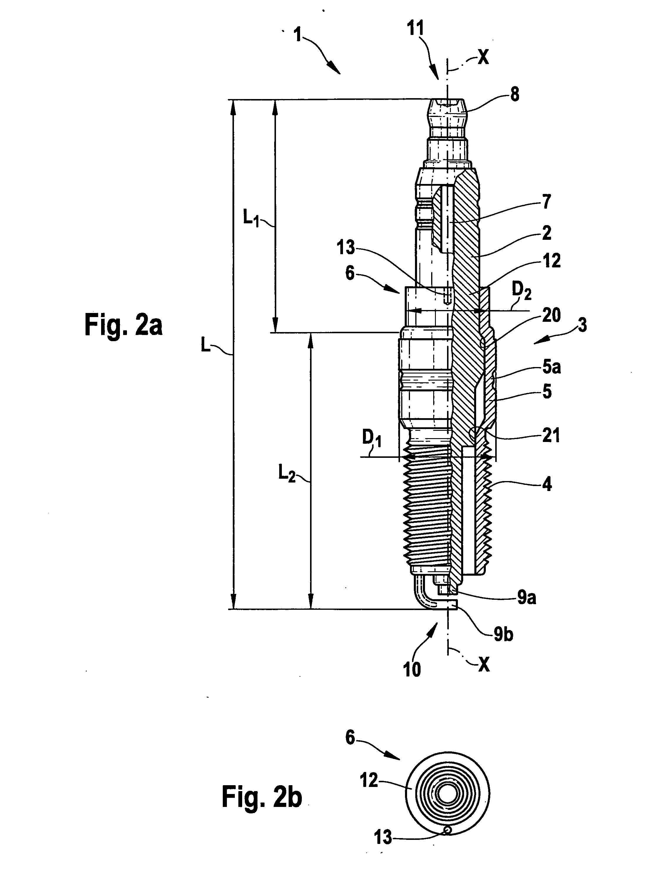 Spark plug having a reduced physical volume