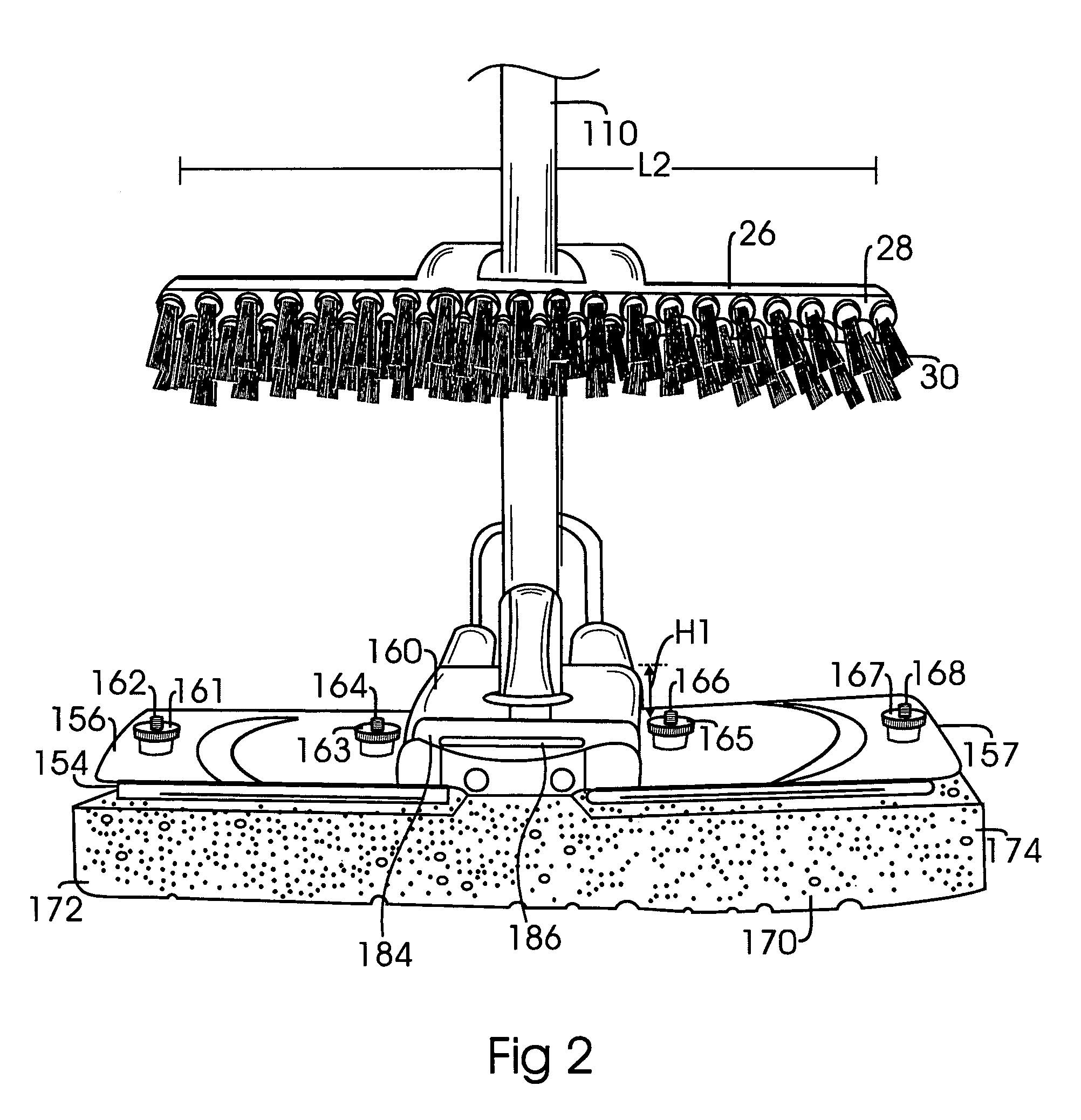 Attachment mechanism to a metal mop head to securely retain a cleaning implement attachment on a butterfly mop