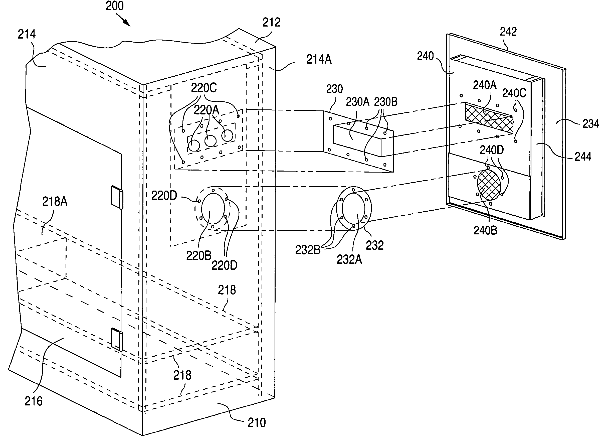 Electronics cabinet with an air-to-air heat exchanger mounted to the outside of the cabinet