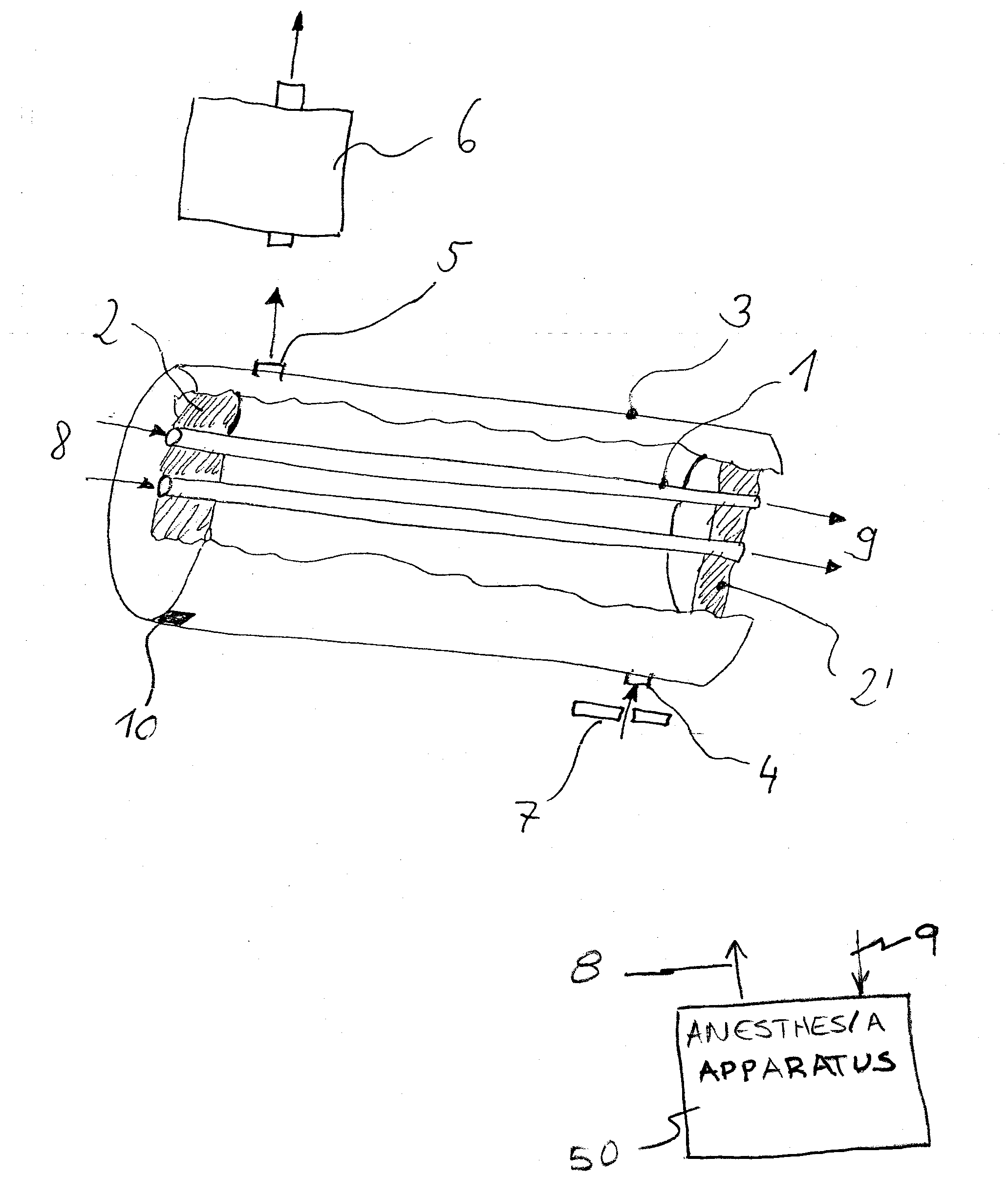 Process and device for separating carbon dioxide from a breathing gas mixture by means of a fixed site carrier membrane