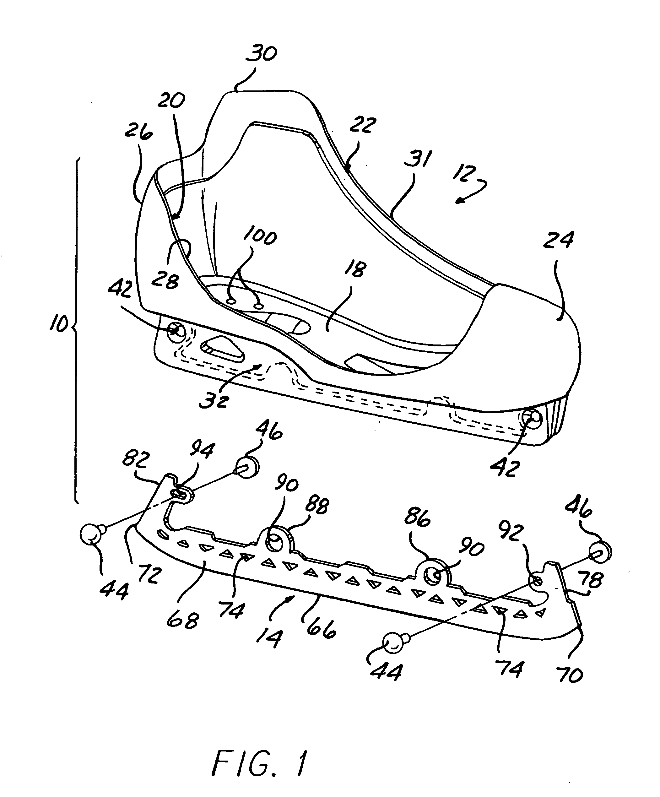 Goalie skate protective shell with removable blade