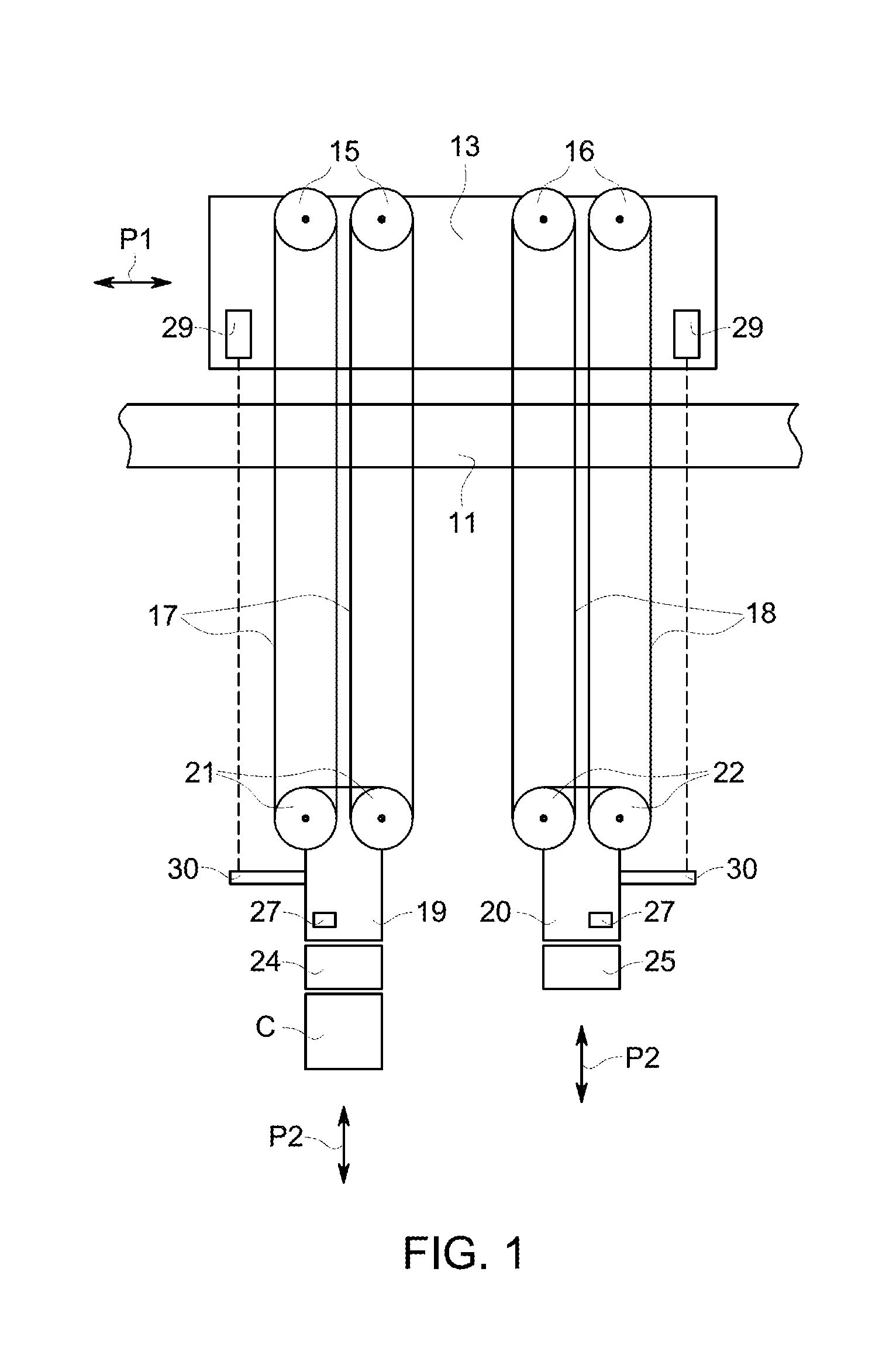 Unloading device for containers and method for operating them