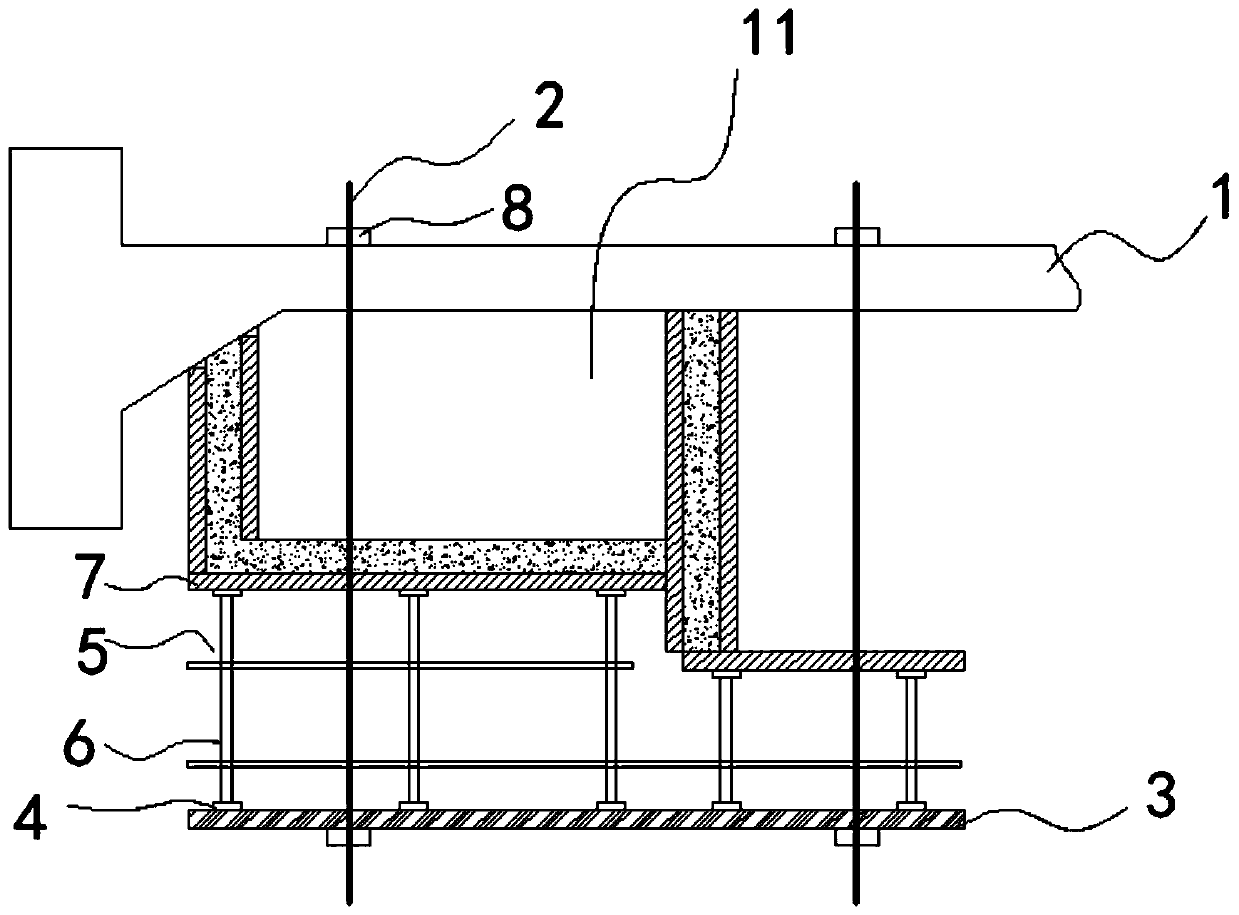 Adjustable suspension formwork construction method without support at lower part