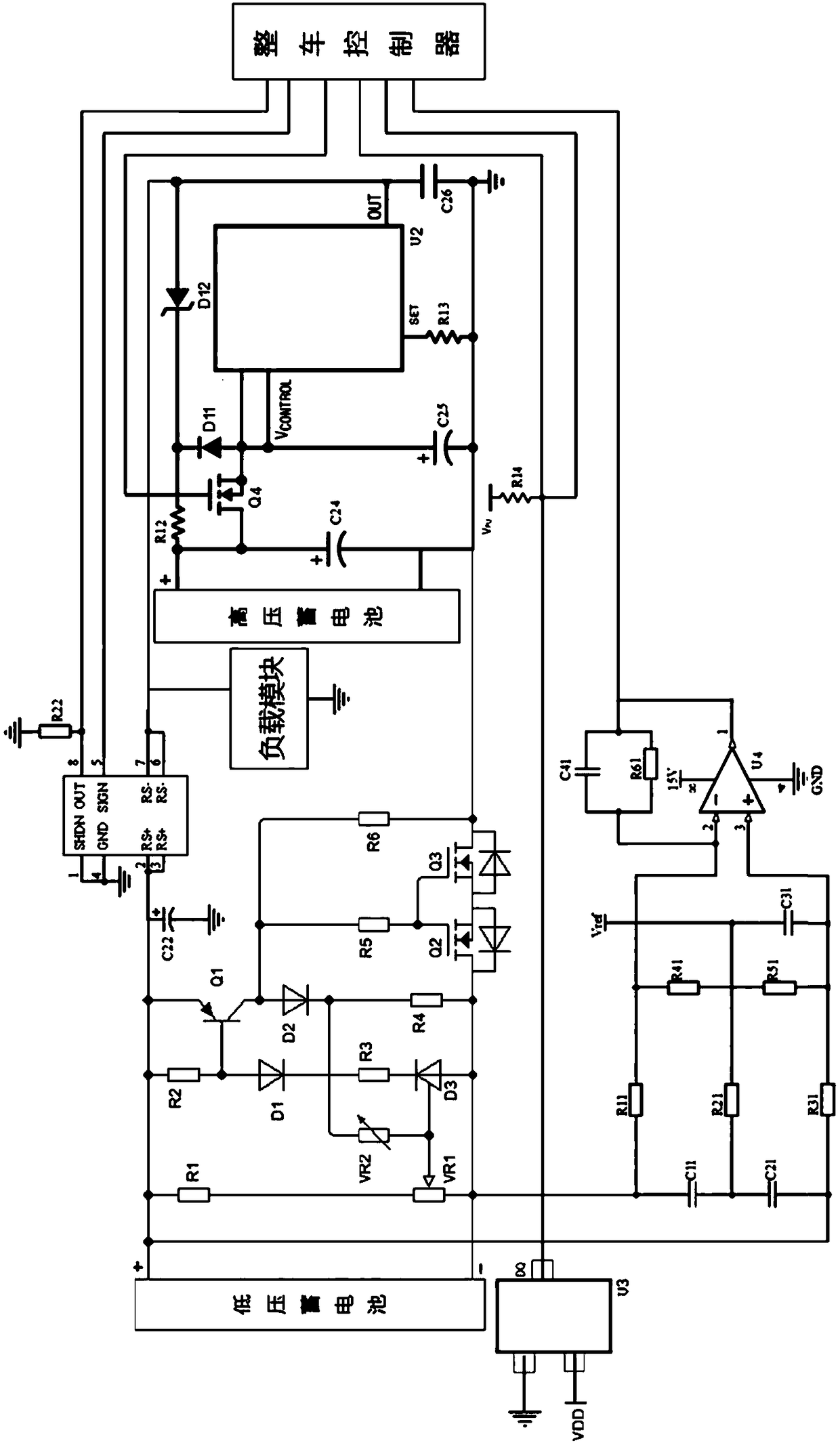 New energy vehicle low-voltage battery power-supplying circuit and a working method thereof