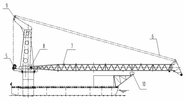 Ship rotary crane jib laying automatic control method and control device