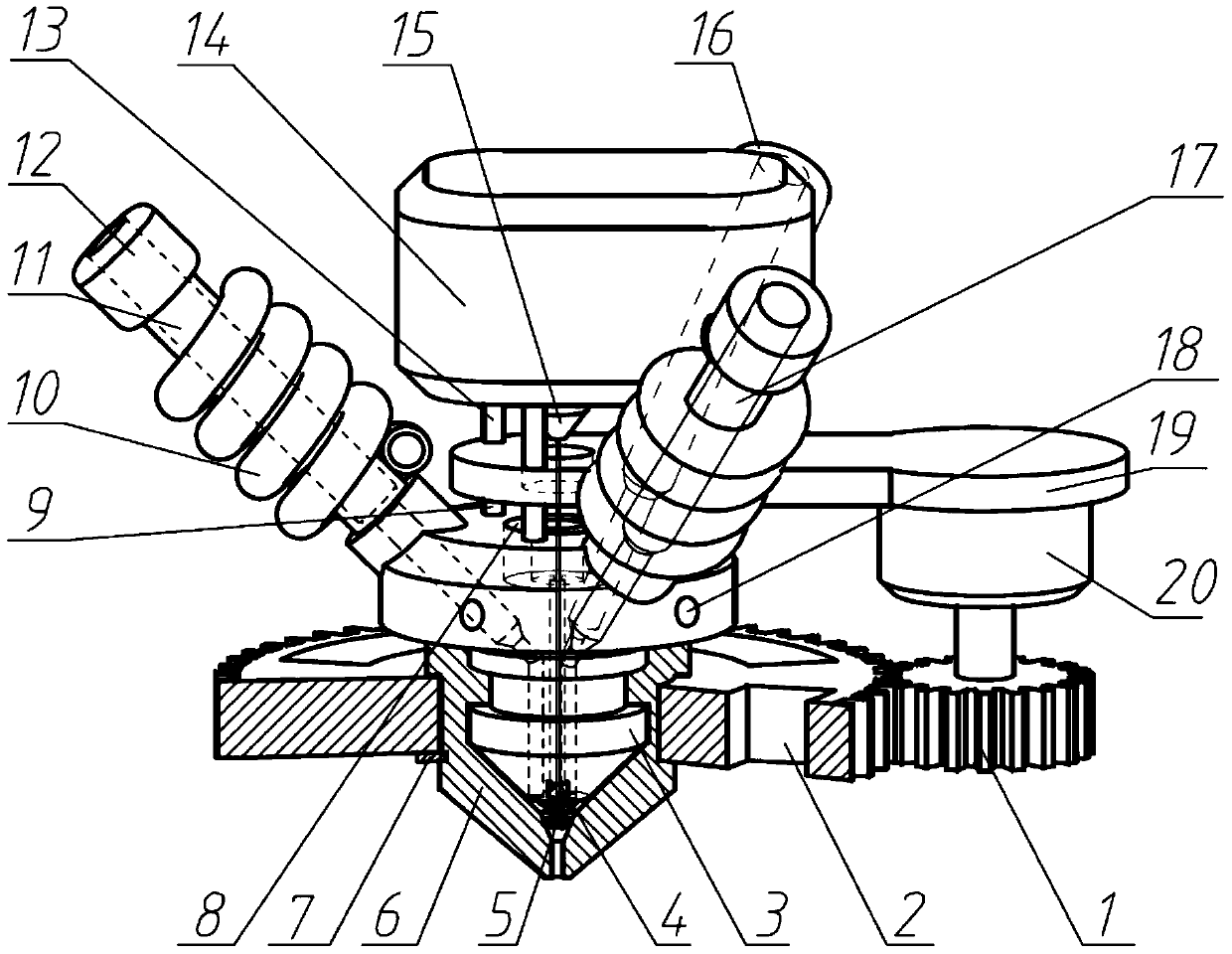 A color 3D printer extrusion nozzle