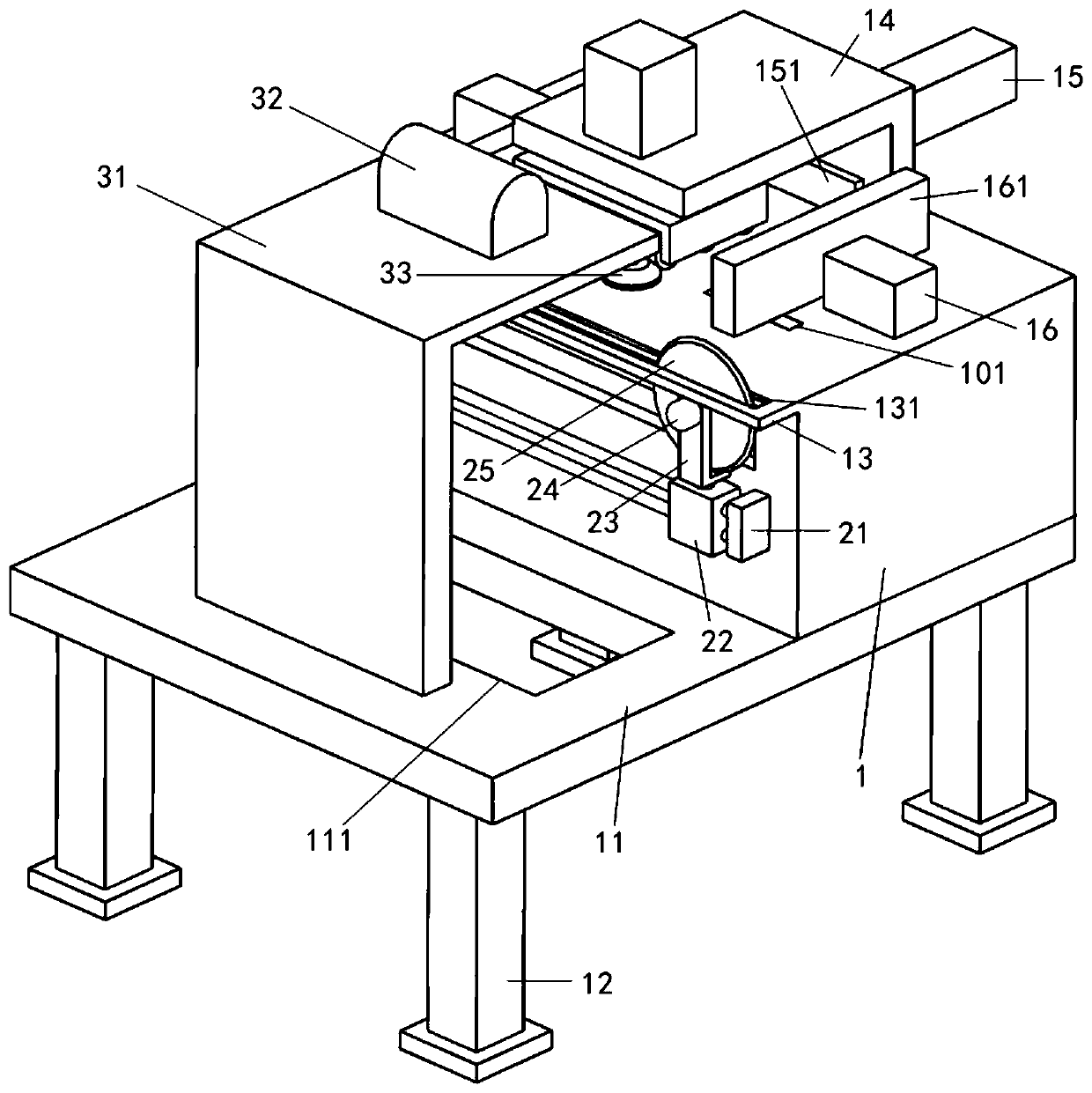 Continuous cut-off device of composite cement board