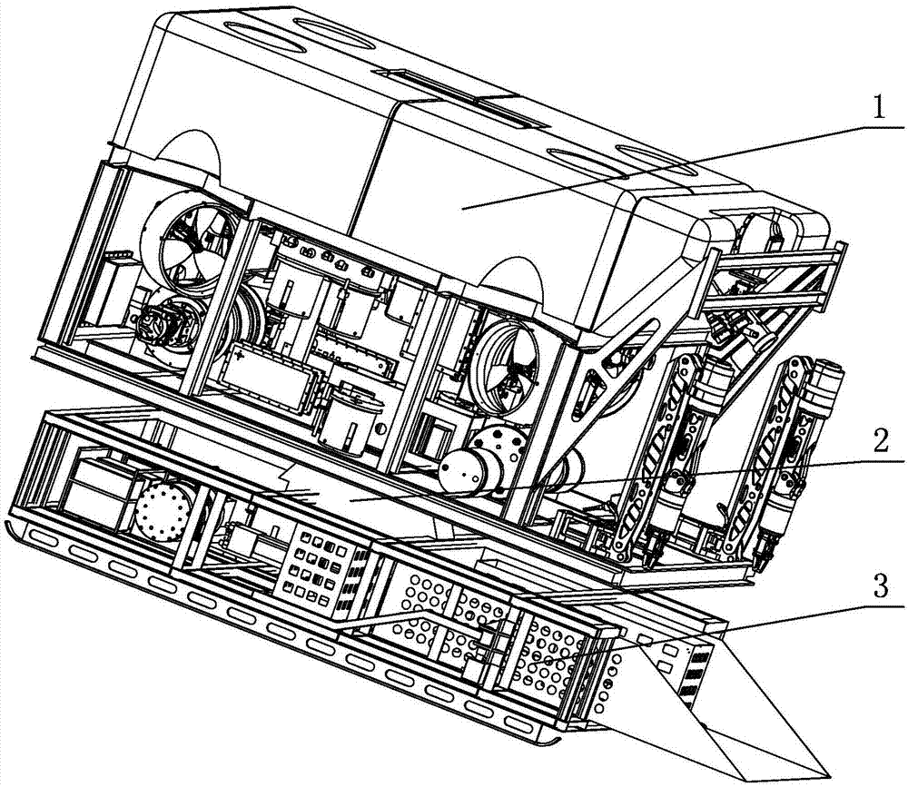 Working tool magazine for underwater wet modular reloading of ROV (Remotely-Operated Vehicle) and docking device thereof