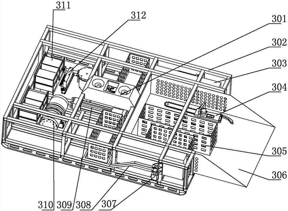 Working tool magazine for underwater wet modular reloading of ROV (Remotely-Operated Vehicle) and docking device thereof